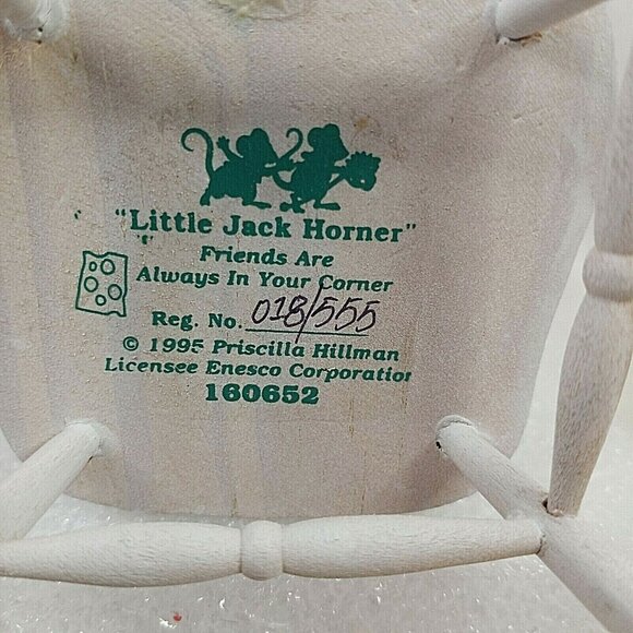 Vintage Little Jack Horner Mouse with Pie on Wood Chair Enesco Figurine 1995 LE - Picture 5 of 5
